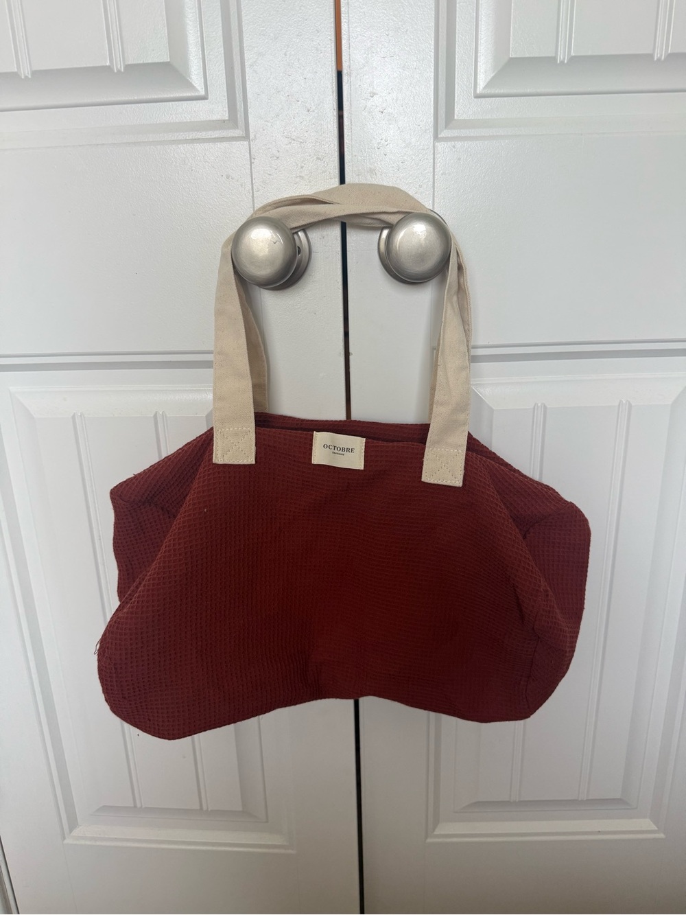 Octobre Burgundy Waffle Tote with Natural Canvas Straps
